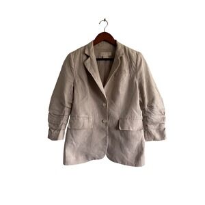 MICHAEL Michael Kors Linen Blend Ruched Sleeve Blazer Jacket Tan‎ Small